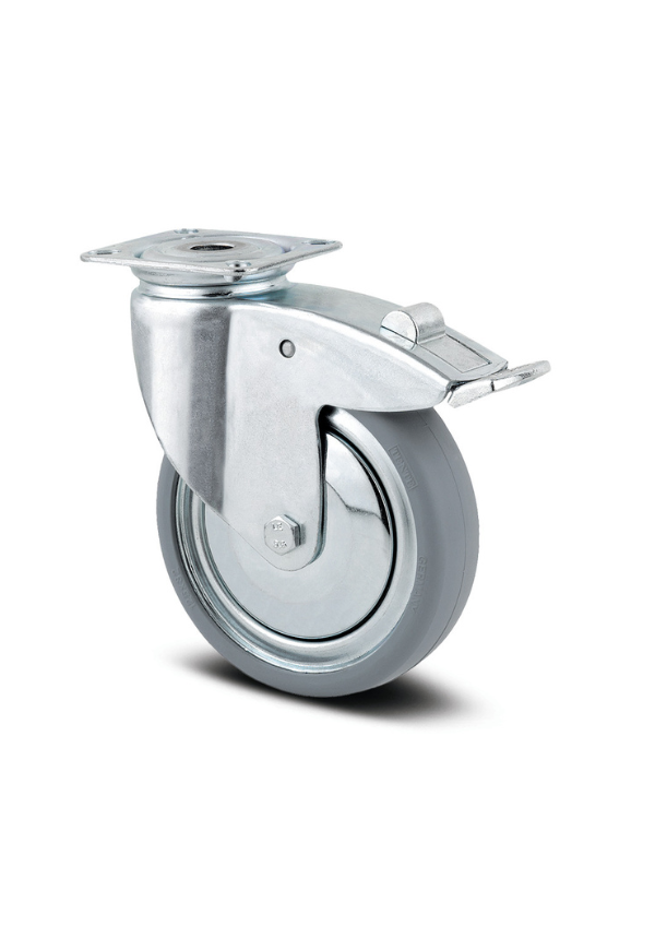 Koło obrotowe z hamulcem na płytce mocującej